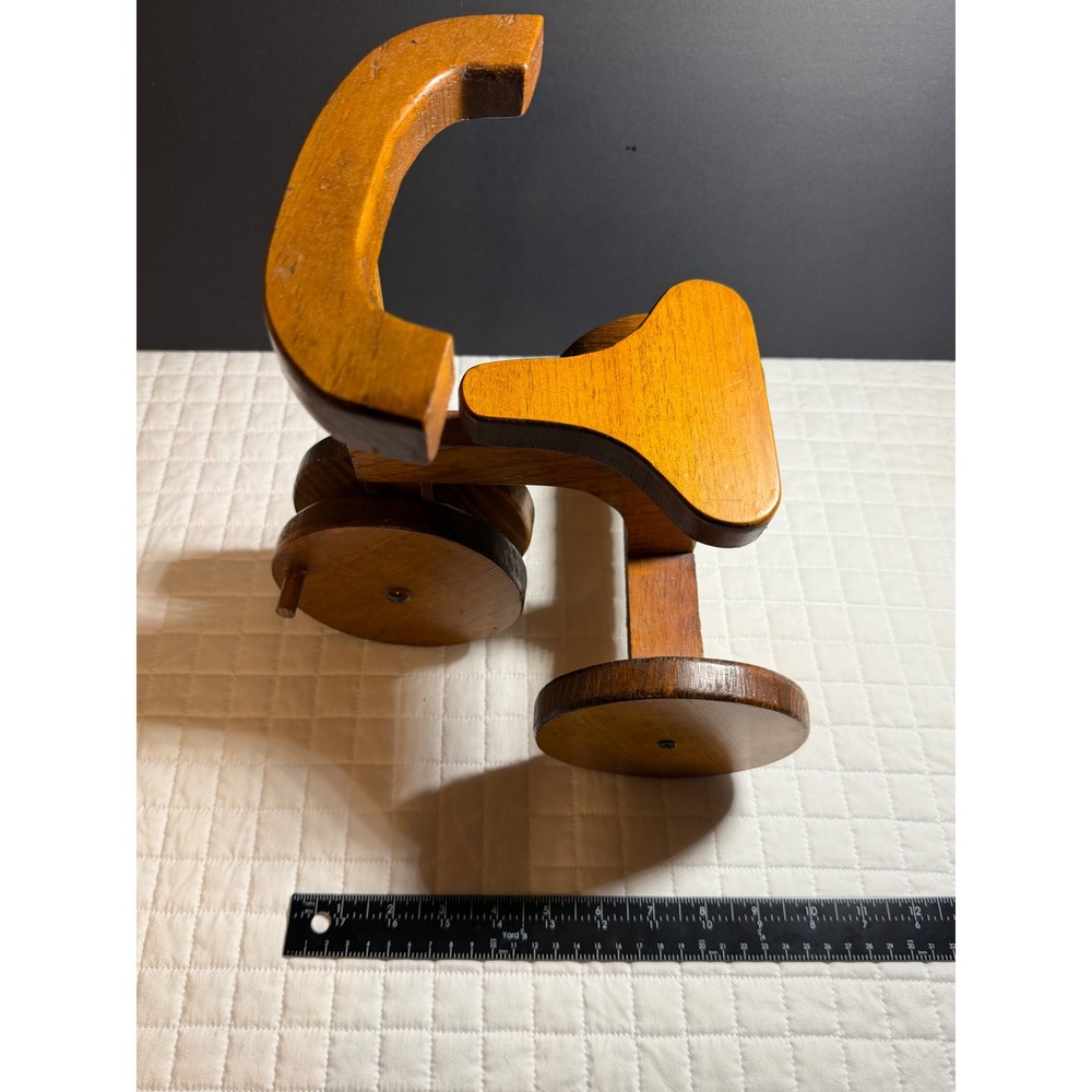 Vintage Handmade Wooden Child Tricycle Toy Mid Century Folk Art Wood Decor 12in - Picture 7 of 7
